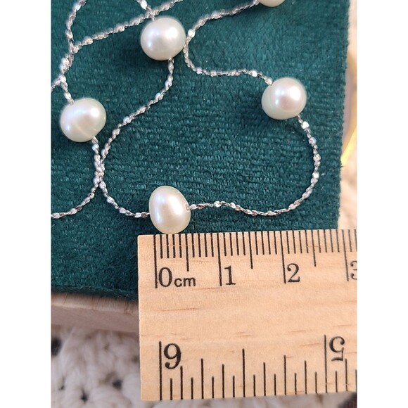 Sterling Silver Floating Pearl Necklace 18" White Freshwater Dainty Elegant Gift - Picture 3 of 6
